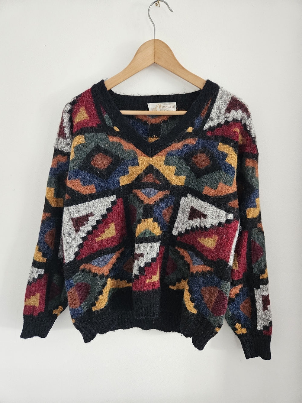 Vivanco Peruvian Baby Alpaca Geometric V-Neck Sweater Multicolor